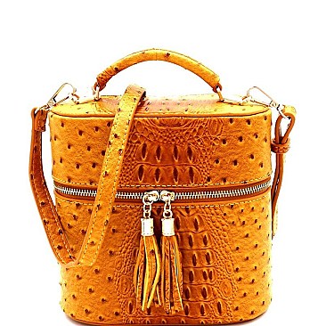 OSTRICH EMBOSSED TOP HANDLE SATCHEL