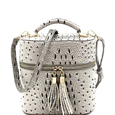 OSTRICH EMBOSSED TOP HANDLE SATCHEL