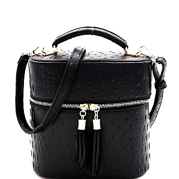 OSTRICH EMBOSSED TOP HANDLE SATCHEL