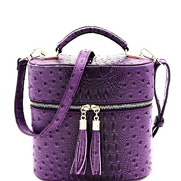 OSTRICH EMBOSSED TOP HANDLE SATCHEL