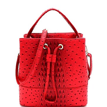 TWO WAY OSTRICH EMBOSSED SATCHEL