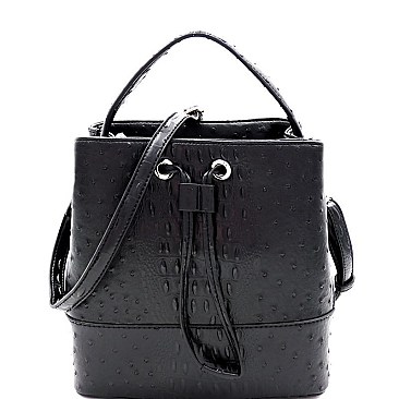 TWO WAY OSTRICH EMBOSSED SATCHEL