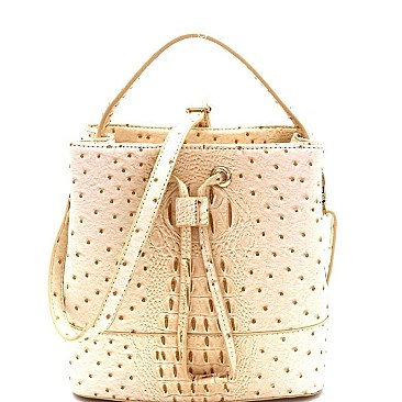 TWO WAY OSTRICH EMBOSSED SATCHEL