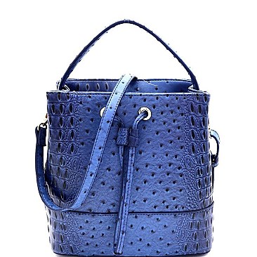 TWO WAY OSTRICH EMBOSSED SATCHEL