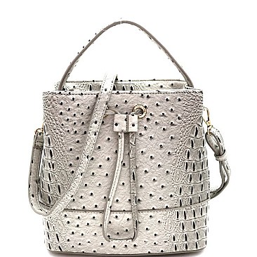 TWO WAY OSTRICH EMBOSSED SATCHEL