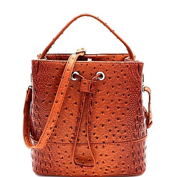 TWO WAY OSTRICH EMBOSSED SATCHEL