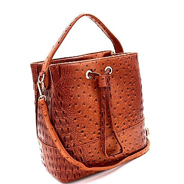 TWO WAY OSTRICH EMBOSSED SATCHEL