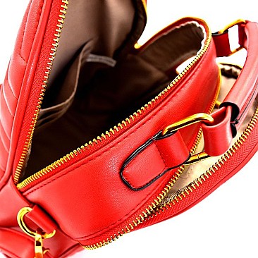 OS6646-LP Chevron Quilted Antique Gold 2 Way Dome Backpack Satchel