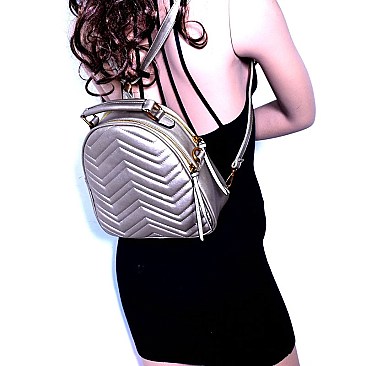OS6646-LP Chevron Quilted Antique Gold 2 Way Dome Backpack Satchel
