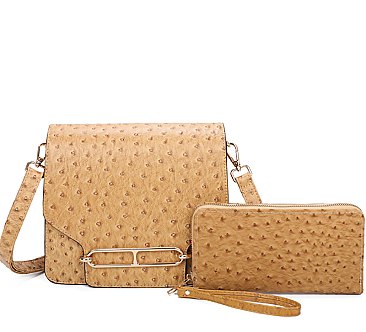 Ostrich Flap 2-in-1 Crossbody Bag Satchel