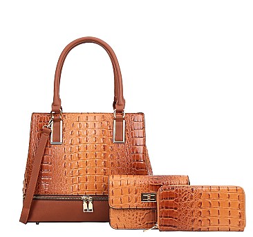 3 IN 1 Crocodile Satchel - Cross-Body Set With Wallet