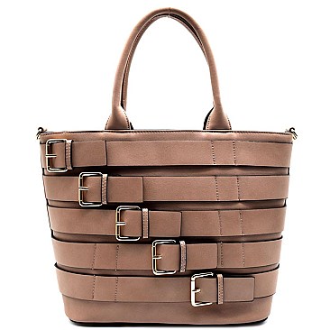 Belt Accented Modern Fashion Tote