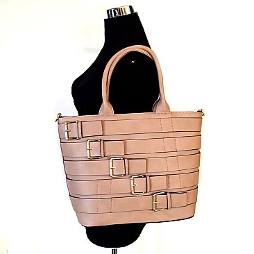 Belt Accented Modern Fashion Tote