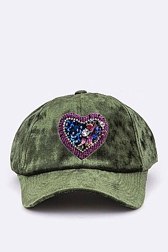 Beaded Heart Patch Velour Cap LA-EMH0927Q