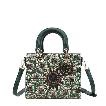 Patent Flower Pattern Satchel / Cross-body Bag