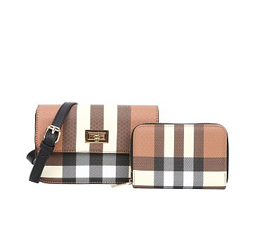 2-in-1 Plaid Crossbody Bag With Wallet 