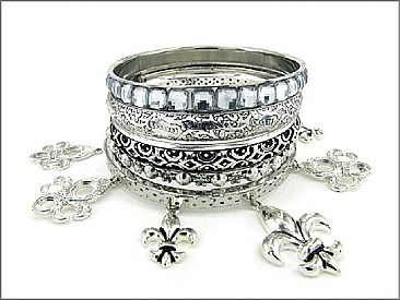 OB02297RD  5 Pieces Stackable Fleur de lis Bracelet