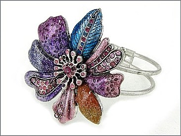 OB02274 SBMUL  Flower With Stone Hinge Bracelet