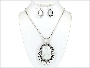OS02096 ASMOP OVAL MOP 18" Fashion Necklace with earrings