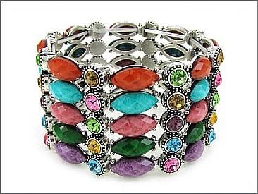 OB02250ASMUL Strectch Bracelet With Multi-Color Stone