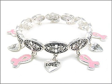 OB01773ASPNK Pink Ribbon Theme Bracelet