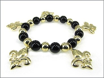 OB02129GLBLK Fleur De Lis Charm Bracelet