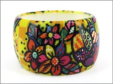 OB02856YEL Designer Inspired Flower Printed Bangle