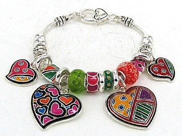 OB02900ASMUL MULTI BEAD HEART BRACELET