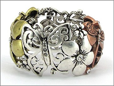 OB030073TCRY BUTTERFLY & FLOWER W/STONE BRACELET