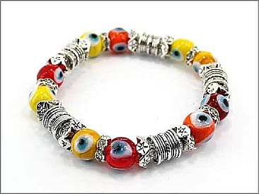 OB03097RDORG EVIL EYE FASHION STRETCH BRACELET