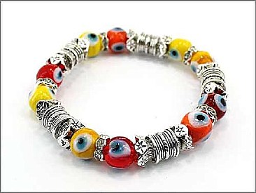 OB03097RDORG EVIL EYE FASHION STRETCH BRACELET