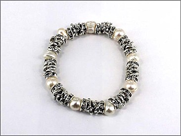 OB03122ASCRM PEARL STRETCH BRACELET W/STONE