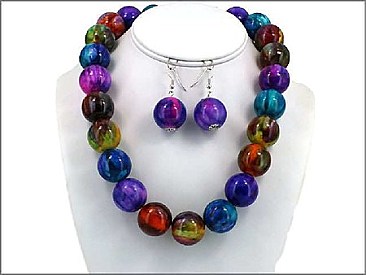 OS02946RDMUL TIE DYE BEAD 18' SET NECKLACE (Multicolor Theme)