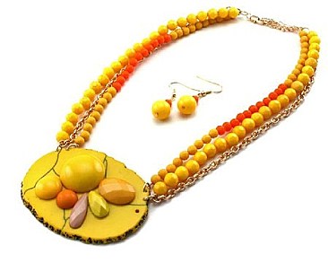 JCNE226GDYL  Coral Stone Necklace Set