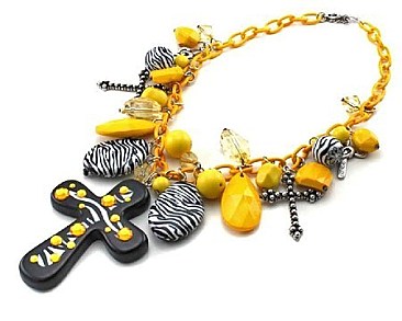 QNE5076YL  Zebra Print Cross Necklace Set