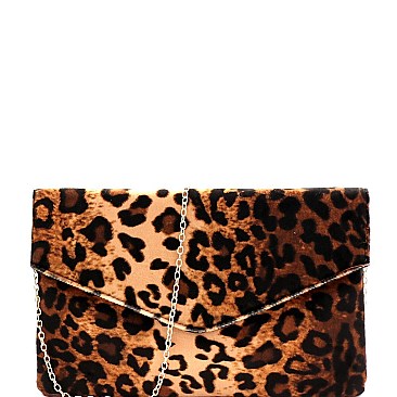 Leopard Print Faux-Suede Envelope Clutch