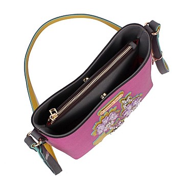 FLOWER EMBELLISHED DARIA CROSS BODY