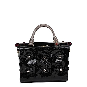 FLORAL DREW PATENT HANDBAG