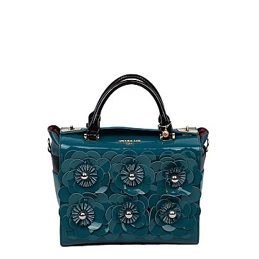 FLORAL DREW PATENT HANDBAG