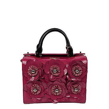 FLORAL DREW PATENT HANDBAG