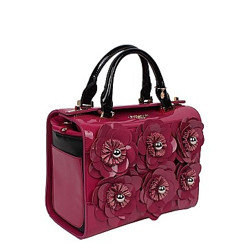 FLORAL DREW PATENT HANDBAG