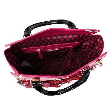 FLORAL DREW PATENT HANDBAG