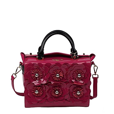 FLORAL DREW PATENT HANDBAG