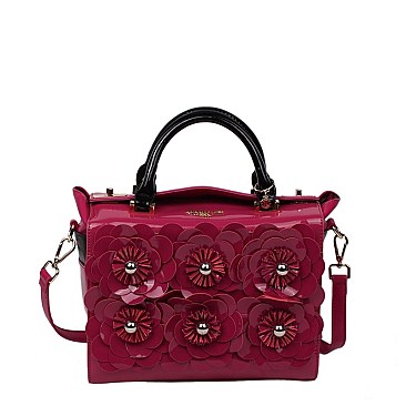 FLORAL DREW PATENT HANDBAG