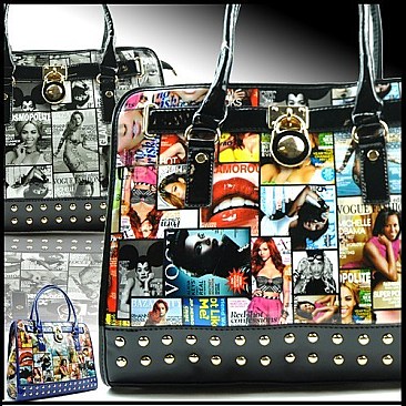 MAGAZINE PRINT PADLOCK TOTE BAG