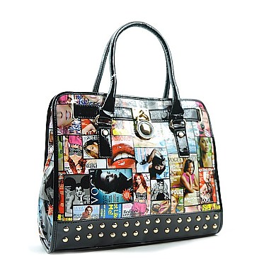 MAGAZINE PRINT PADLOCK TOTE BAG