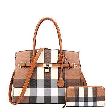 2-in-1 Plaid Padlock CLassic Satchel