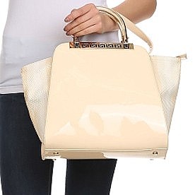 AMAZING PATENT METAL HANDLE DESIGNER INSPIRED TOTE