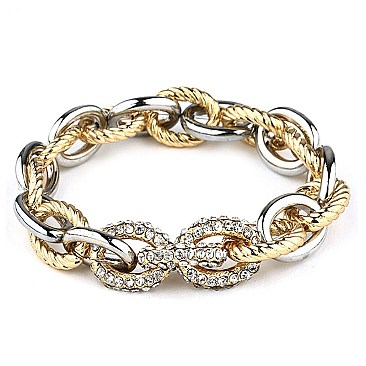 PB0255-LP Pure Elastic Pave Links with Metal Links Bracelet