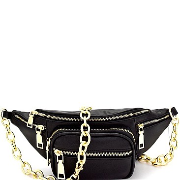 PB6980-LP Multi-Pocket Fashion Fanny Pack with Chain Strap